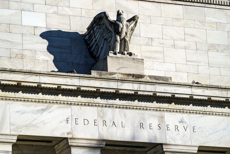 A detail of the Federal Reserve building in Washington is shown on Nov. 16, 2020.