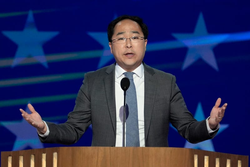 Rep. Andy Kim, D-N.J., speaks during the Democratic National Convention, Aug. 21, 2024, in Chicago.