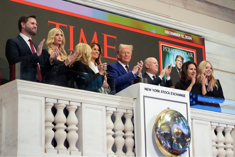 President-elect Donald Trump arrives to ring the opening bell at the New York Stock Exchange, Thursday, Dec. 12, 2024, in New York