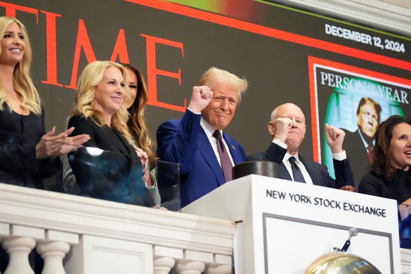 President-elect Donald Trump gestures after ringing the opening bell at the New York Stock Exchange, Thursday, Dec. 12, 2024, in New York