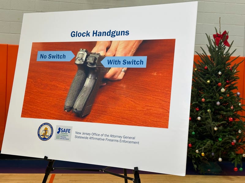 New Jersey Attorney General Matt Platkin's office displays a photo of a so-called Glock switch in Newark, New Jersey on Dec. 12, 2024.