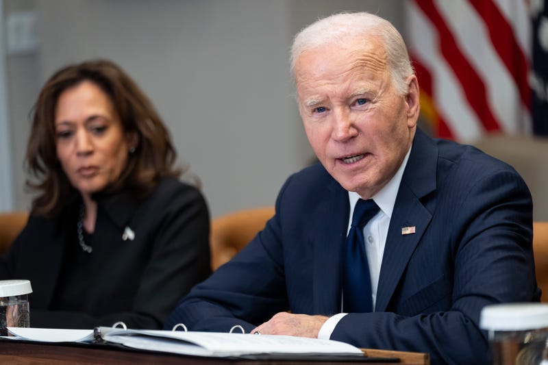 President Joe Biden and Vice President Kamala Harris lead a briefing regarding the federal response to the spread of wildfires in the Los Angeles area, in the Roosevelt Room at the White House in Washington, Thursday, Jan. 9, 2025.