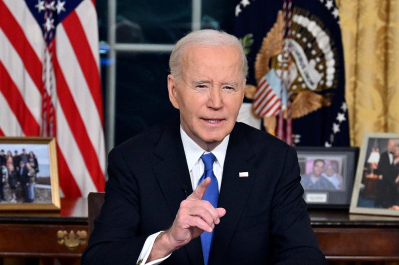 President Joe Biden speaks from the Oval Office of the White House as he gives his farewell address on Jan. 15, 2025, in Washington. 