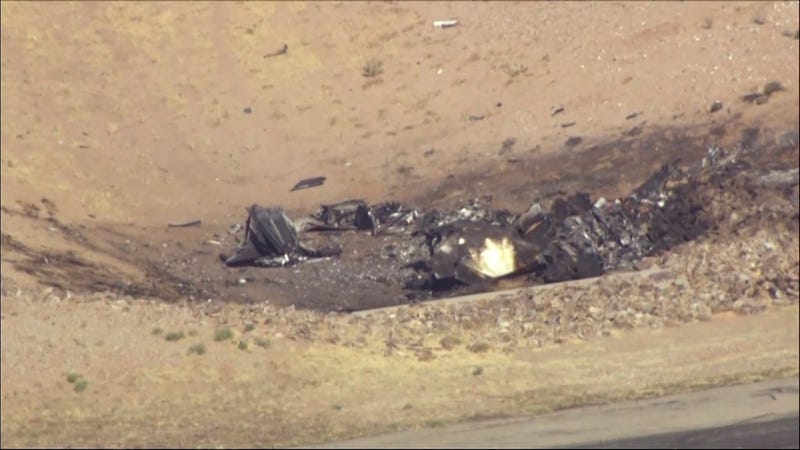 In this image taken from video, plane debris seen from above at Marana Regional Airport after a deadly crash in Marana, Ariz. on Wednesday.