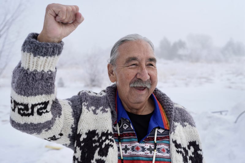 Leonard Peltier stands for a portrait in Belcourt, N.D, on Tuesday, Feb. 25, 2025.