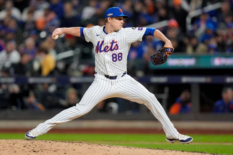 New York Mets pitcher Phil Maton throws against the Los Angeles Dodgers during the seventh inning in Game 4 of a baseball NL Championship Series, Thursday, Oct. 17, 2024, in New York.