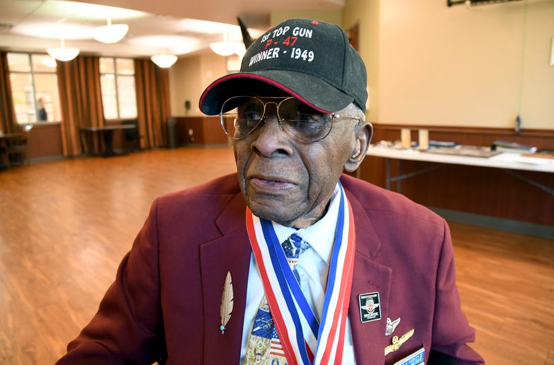 101-year-old Col. James H. Harvey III, one of the last surviving Tuskegee Airmen, sits for a portrait in Aurora, Colo., Wednesday, March 12, 2025.