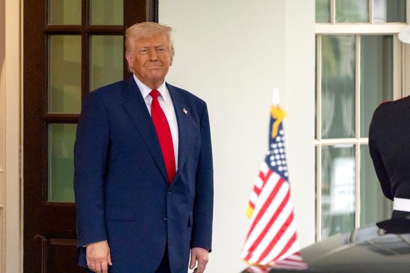President Donald Trump watches as Israel's Prime Minister Benjamin Netanyahu leaves the West Wing of the White House, Monday, April 7, 2025, in Washington.