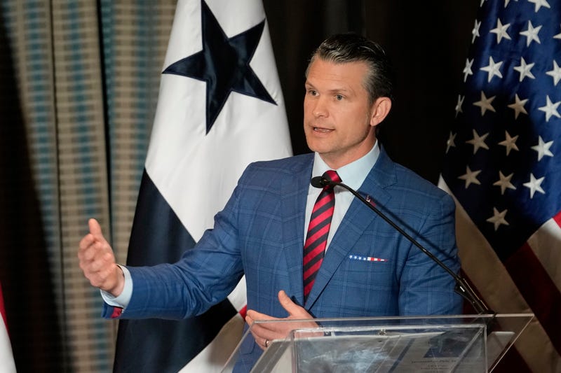 U.S. Defense Secretary Pete Hegseth speaks during a press conference in Panama City, Wednesday, April 9, 2025.