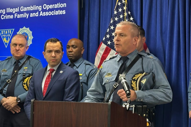 New Jersey State Police Superintendent Col. Pat Callahan speaks during a news conference announcing racketeering and other charges against 39 people including what said is a Lucchese crime family boss and a Prospect Park, N.J., council member on Friday, April 11, 2025 in Newark, N.J.