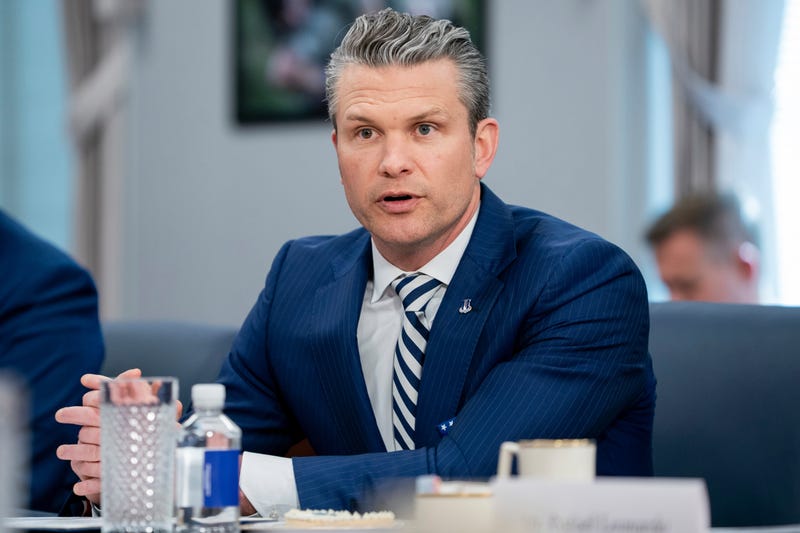 Defense Secretary Pete Hegseth speaks during a meeting with El Salvador's Minister of National Defense Rene Merino Monroy at the Pentagon, Wednesday, April 16, 2025, in Washington.