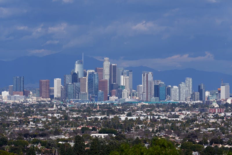FILE - The Los Angeles skyline is seen from a Baldwin Hills overlook, Feb. 9, 2024. 