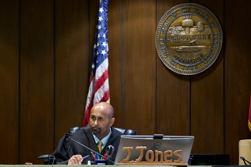 Judge James Jones Jr., listens during closing arguments in the trial of three former Memphis police officers accused in the 2023 fatal beating of Tyre Nichols, Tuesday, May 6, 2025, in Memphis, Tenn. 