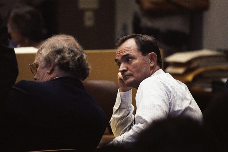 FILE - Randy Kraft listens inside a courtroom in Santa Ana, Calif., Aug. 11, 1989, as a jury recommends he should die in the gas chamber for his two-decade spree of sexual violence and mutilation that left at least 16 young men and boys dead. 