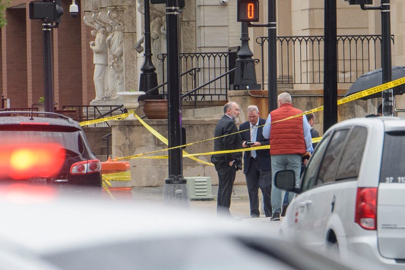 Law enforcement work the scene after two staff members of the Israeli Embassy in Washington were shot and killed outside the Capital Jewish Museum, Thursday, May 22, 2025, in Washington.