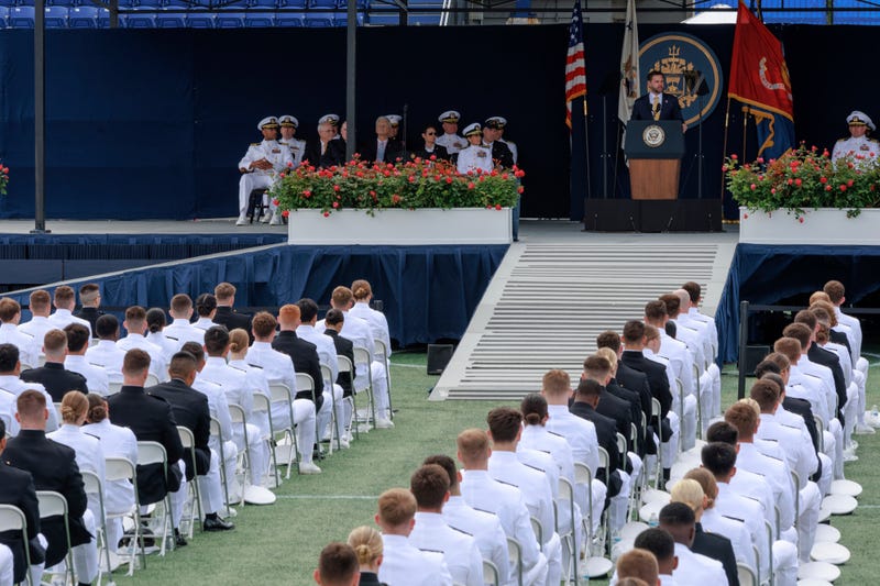 Vice President JD Vance speaks during the U.S. Naval Academy's graduation and commissioning ceremony, at the U.S. Naval Academy in Annapolis, Md., Friday, May 23, 2025.
