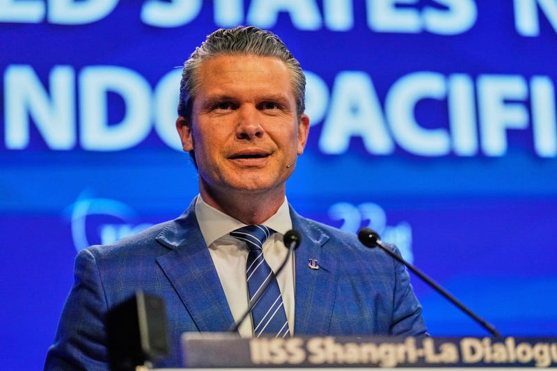 U.S. Defense Secretary Pete Hegseth delivers his speech during 22nd Shangri-La Dialogue summit in Singapore, Saturday, May 31, 2025. (