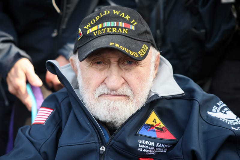 American WWII veteran Gideon Kantor attends ceremonies at the US cemetery to commemorate the 81st anniversary of the D-Day landings, Friday, June 6, 2025 in Colleville-sur-Mer, Normandy. 