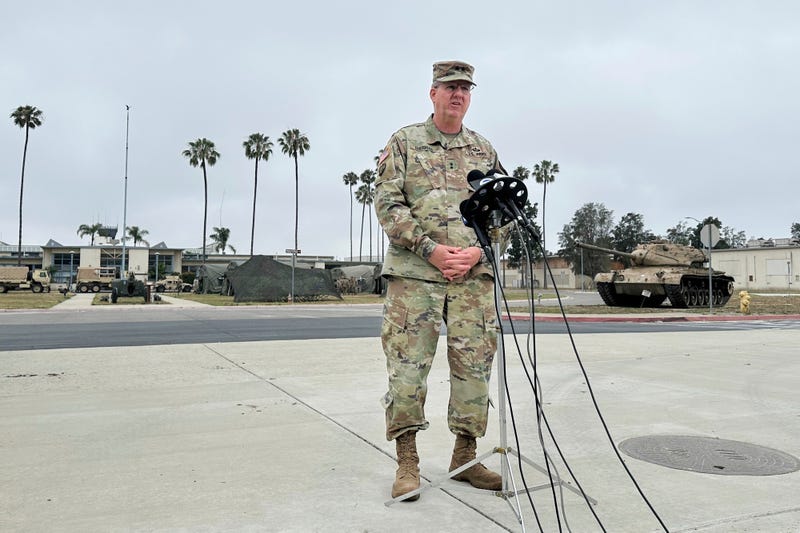 Maj. Gen. Scott Sherman, head of Task Force 51, which is overseeing the deployment of National Guard and Marines to Los Angeles, speaks to reporters Wednesday, June 11, 2025 at the Joint Forces Training Base in Los Alamitos, Calif.