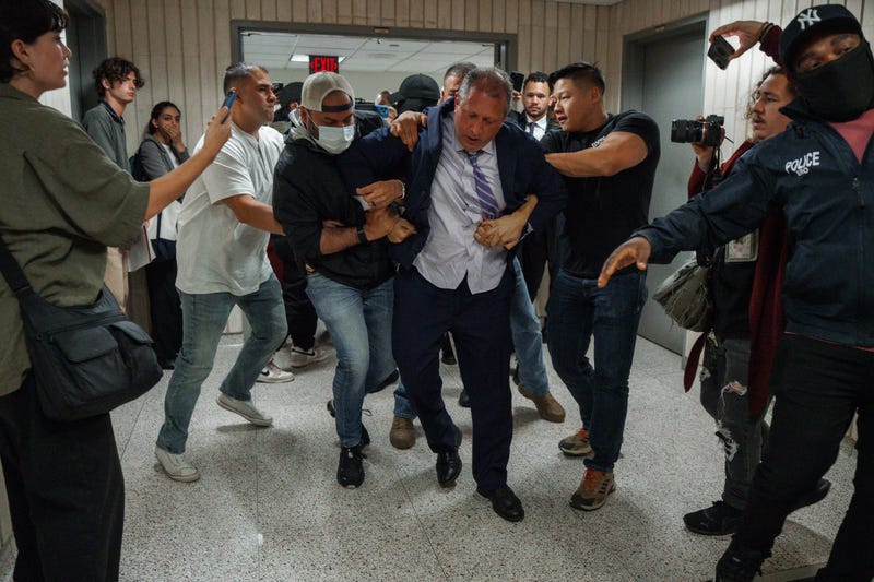 New York City Comptroller Brad Lander is placed under arrest by Immigration and Customs Enforcement (ICE) and FBI agents outside federal immigration court on Tuesday, June 17, 2025, in New York