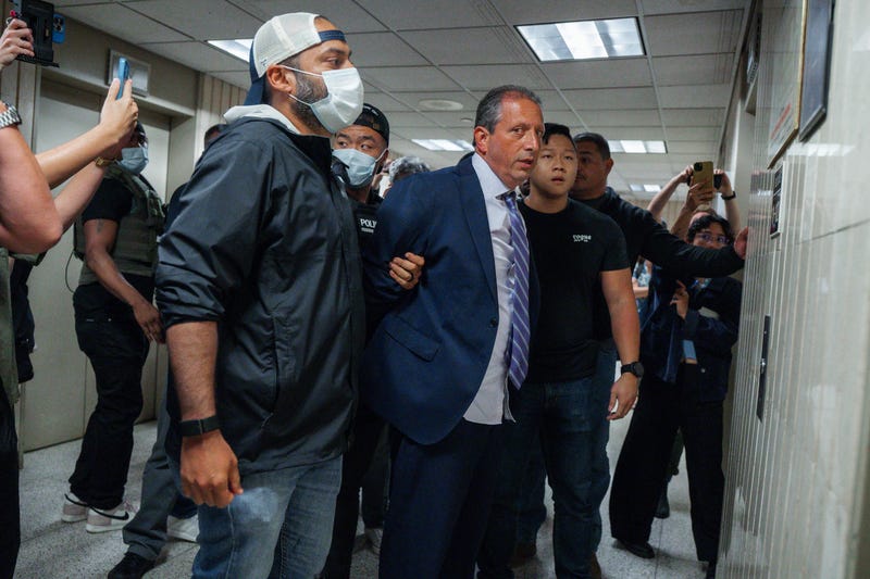 New York City Comptroller Brad Lander is placed under arrest by Immigration and Customs Enforcement (ICE) and FBI agents outside federal immigration court on Tuesday, June 17, 2025, in New York