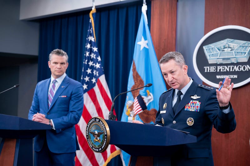 Joint Chiefs Chairman Gen. Dan Caine speaks at a news conference with Defense Secretary Pete Hegseth at the Pentagon, Thursday, June 26, 2025 in Washington.
