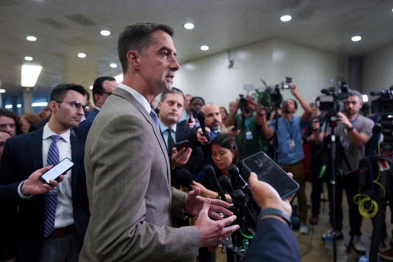 Sen. Tom Cotton, R-Ark., takes questions from reporters as senators depart a classified briefing on President Donald Trump's directed strikes on Iranian nuclear facilities last weekend, at the Capitol in Washington, Thursday, June 26, 2025.
