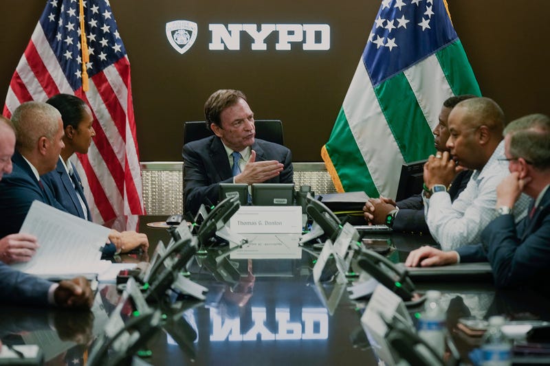 This image provided by Office of the New York Mayor shows Thomas Donlon, center, as New York City's interim police commissioner, Sept. 13, 2024.
