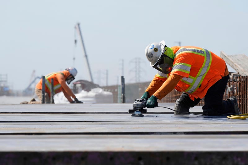 Ironworkers with the California High-Speed Rail Authority work on the Hanford Viaduct, Tuesday, April 15, 2025, in Kings County, Calif. 
