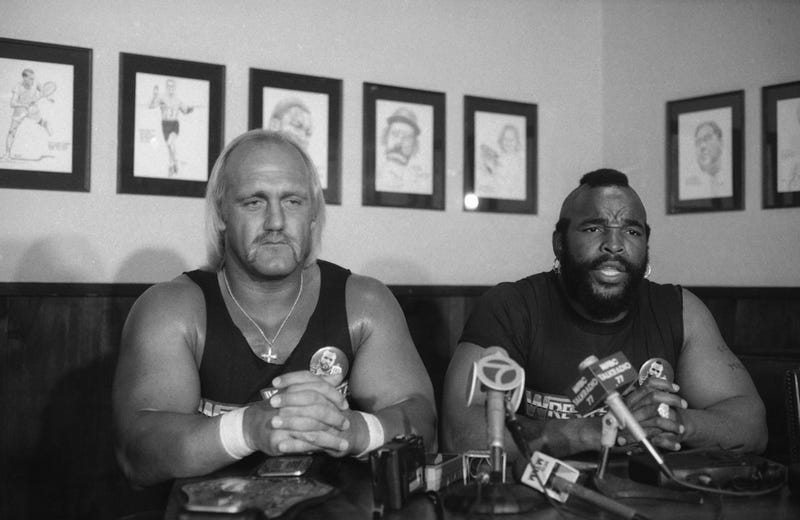 Now the WWF heavyweight champion, Hulk Hogan, left, and Mr. T. appear at a news conference on March 18, 1985, in New York's Madison Square Garden in another one of Vince McMahon's big promotions that helped make "Hulkamania" a worldwide phenomenon.