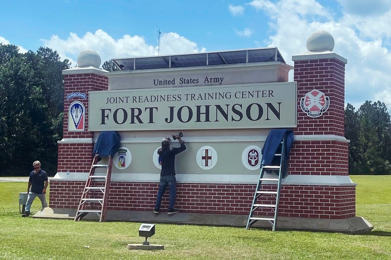 FILE - A sign at west Louisiana U.S. Army base displays the base's new name in Vernon Parish, La., June 13, 2023.