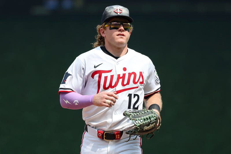Minnesota Twins center fielder Harrison Bader runs into the dugout during the ninth inning of baseball game against the Boston Red Sox, Wednesday, July 30, 2025, in Minneapolis.