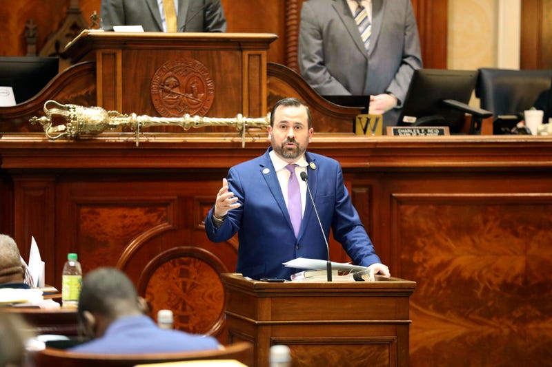 South Carolina Rep. Neal Collins, R-Easley, speaks against an education voucher bill on April 26, 2023, in Columbia, S.C.