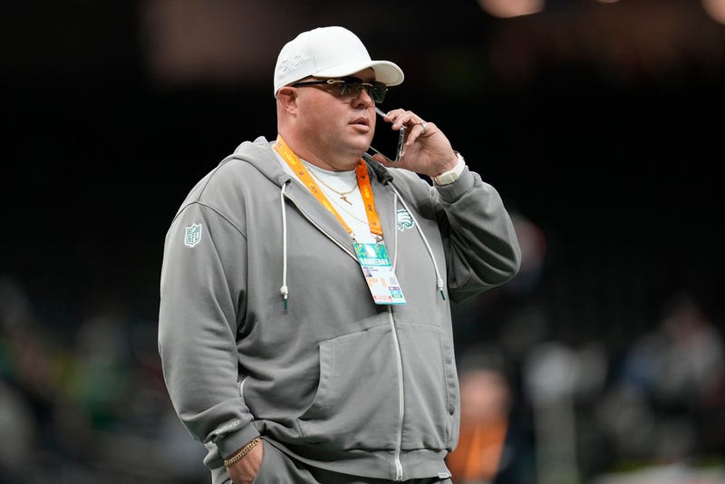 FILE - Philadelphia Eagles chief security officer Dom DiSandro stands on the field before the NFL Super Bowl 59 football game against the Kansas City Chiefs, Feb. 9, 2025, in New Orleans. 