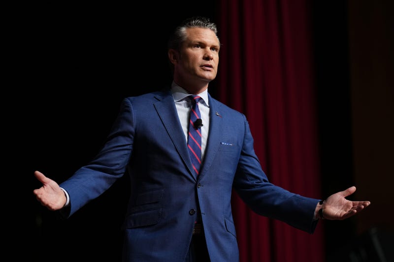 Secretary of Defense Pete Hegseth speaks to senior military leaders at Marine Corps Base Quantico, Tuesday, Sept. 30, 2025 in Quantico, Va.
