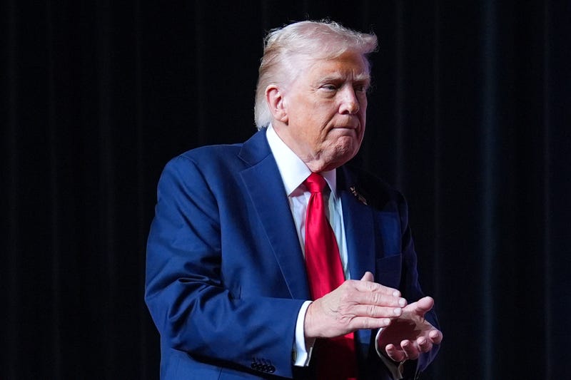 President Donald Trump walking off stage after speaking to a gathering of top U.S. military commanders at Marine Corps Base Quantico, Tuesday, Sept. 30, 2025, in Quantico, Va.