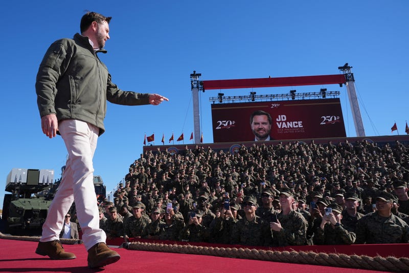 Vice President JD Vance arrives to speak at an event during activities to mark the upcoming Marine Corps' 250th anniversary Saturday, Oct 18, 2025, on Marine Corps Base Camp Pendleton in Camp Pendleton, Calif.