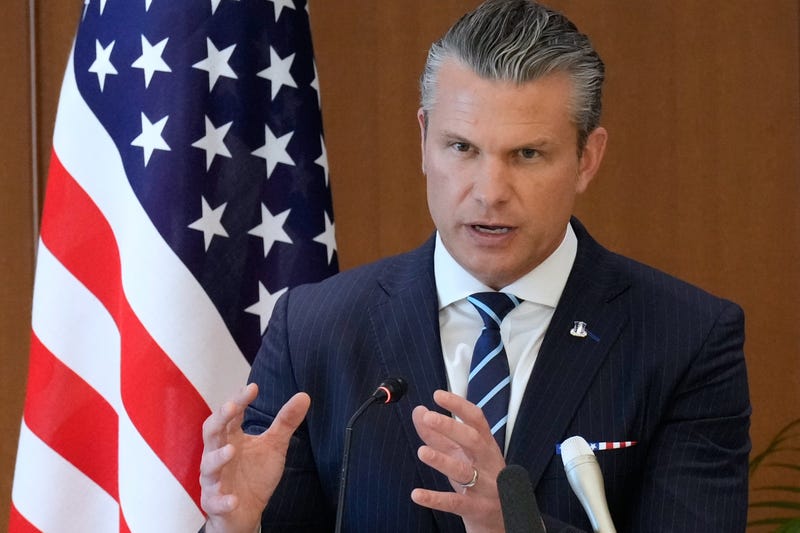 U.S. Defense Secretary Pete Hegseth speaks during a joint press conference with Japan's Defense Minister Shinjiro Koizumi in Tokyo Wednesday, Oct. 29, 2025.