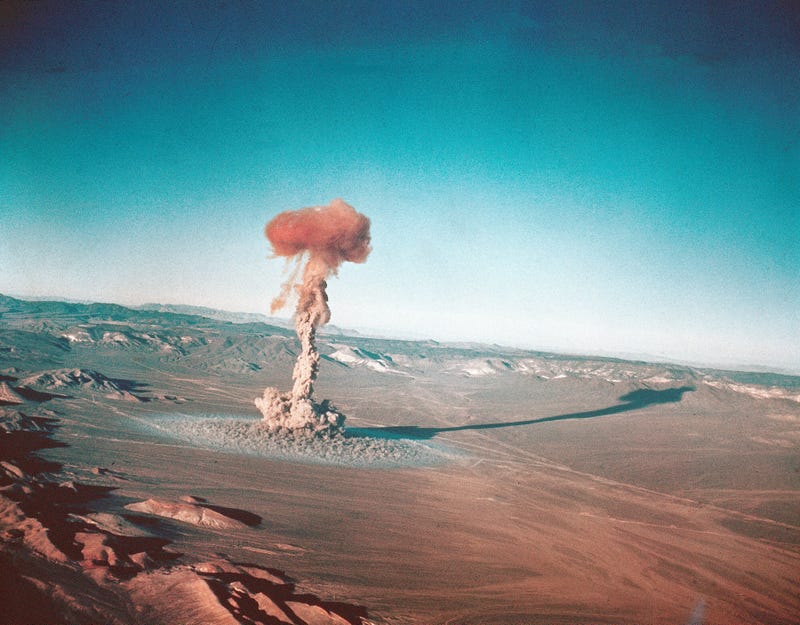 A sub-surface atomic test is shown March 23, 1955 at the Nevada Test Site near Yucca Flats, Nevada