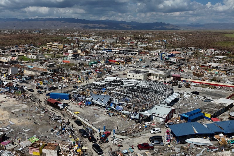 An aerial view of Black River, Jamaica, Thursday, Oct. 30, 2025, in the aftermath of Hurricane Melissa.