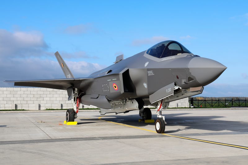 FILE - An F-35A Lightning II sits on the runway at the Florennes Airbase in Florennes, Belgium, Oct. 13, 2025.