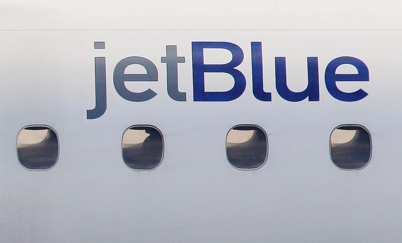 FILE - A JetBlue logo is displayed on the side of a jet as it taxis at Boston's Logan International Airport, Jan. 20, 2011.