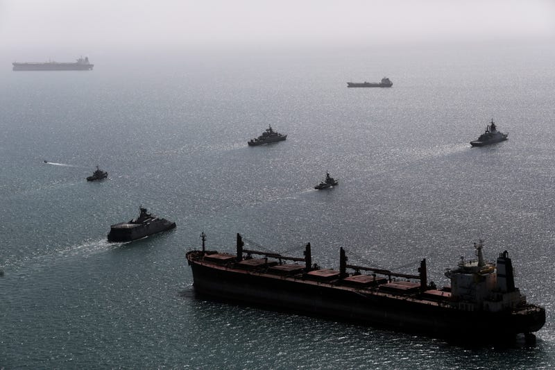 This image provided Thursday Feb. 19, 2026 by the Iranian military and dated Tuesday, Feb. 17, 2025, shows navy ships conducting operations during a join drill by Iranian and Russian forces in the Indian Ocean.