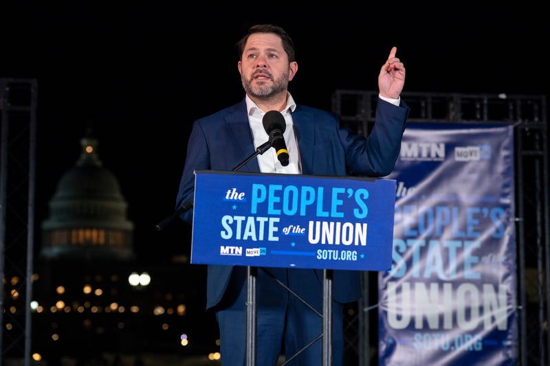 Sen. Ruben Gallego D-Ariz., speaks during the "People's State of the Union" rally outside of the U.S. Capitol Tuesday, Feb. 24, 2026, in Washington.