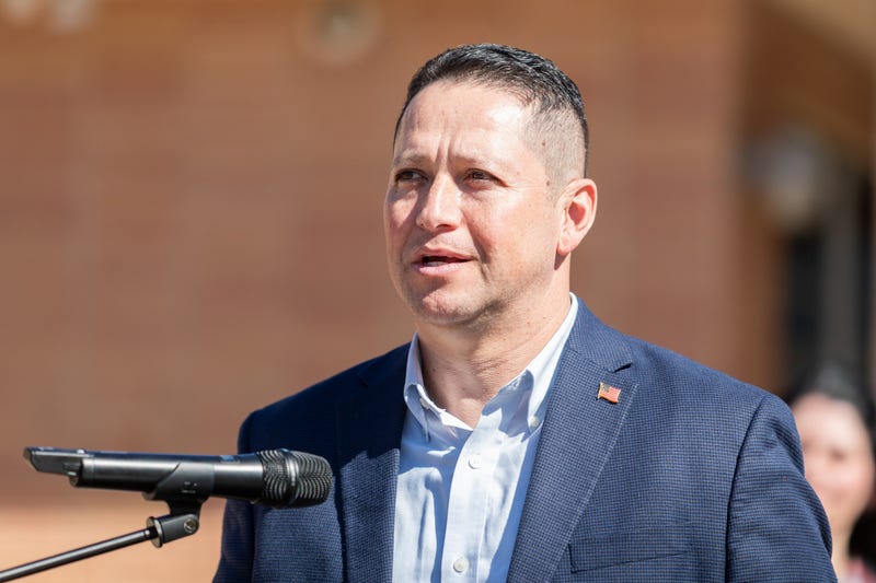 Rep. Tony Gonzales, R-Texas, speaks during a news conference about school safety enhancements at North East Independent School District in front of the new Wilshire Safety Training Center Friday, Feb. 6, 2026.
