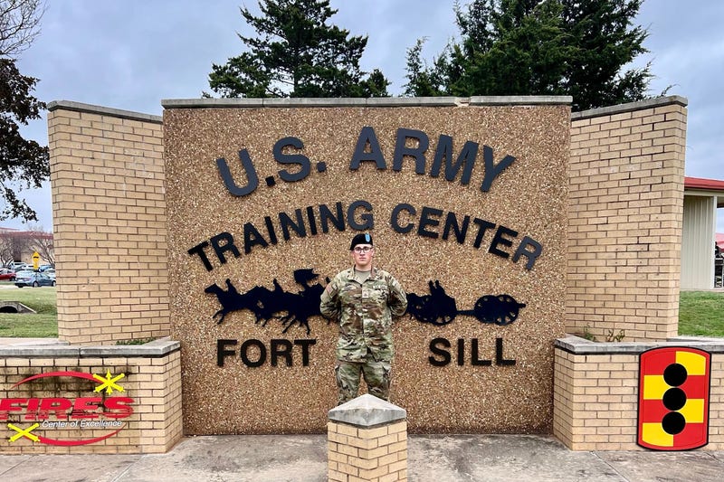 This photo provided by Andrew Coady shows his son, Declan Coady, posing for a photo on the day of his graduation at U.S. Army Training Center at Fort Sill, Okla., March 15, 2024.