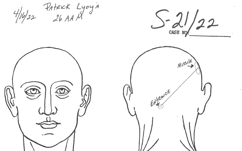 Drawing of head pointing to where bullet shot Patrick Lyoya