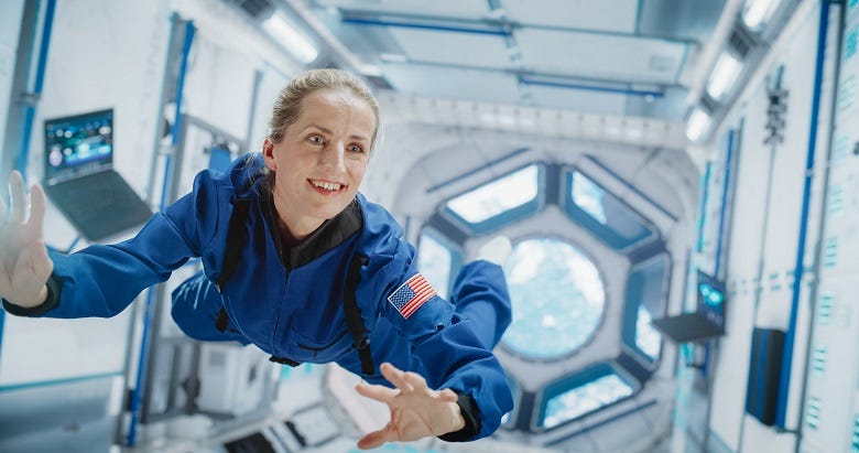 female astronaut on space station 