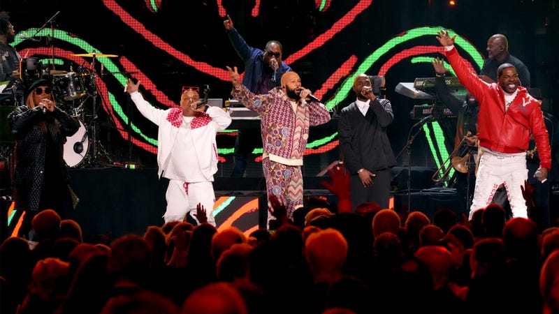 Queen Latifah, Spliff Star, Common, Posdnuos, and Busta Rhymes perform onstage at the 2024 Rock & Roll Hall Of Fame Induction Ceremony at Rocket Mortgage Fieldhouse on October 19, 2024 in Cleveland, Ohio. 
