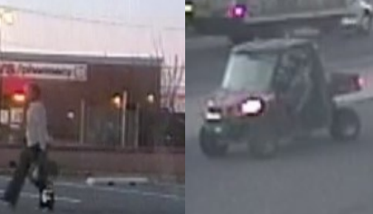 Photos of a maroon and black colored Polaris Northstar XP 1000 two seat style golf cart allegedly use by an offender Feb. 18, 2023 in Philadelphia.